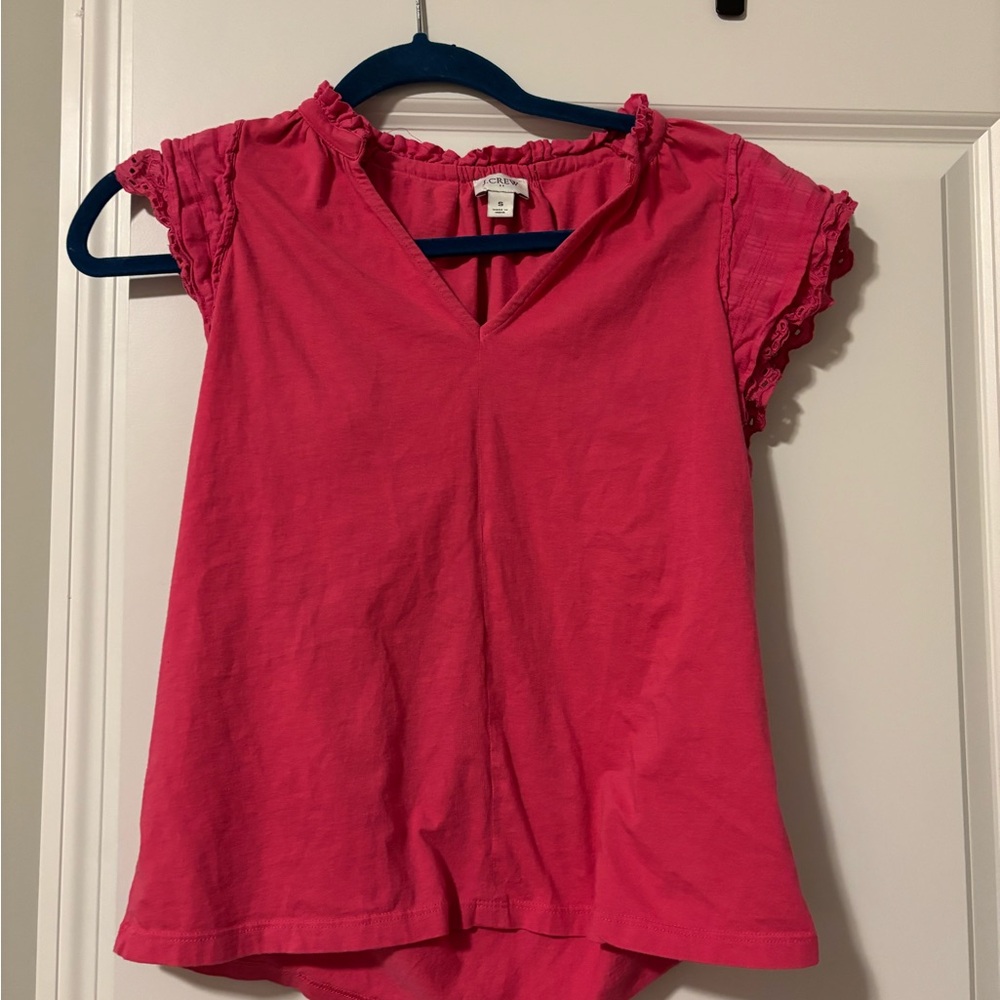 J. Crew Bright Pink Ruffle Sleeve Tee